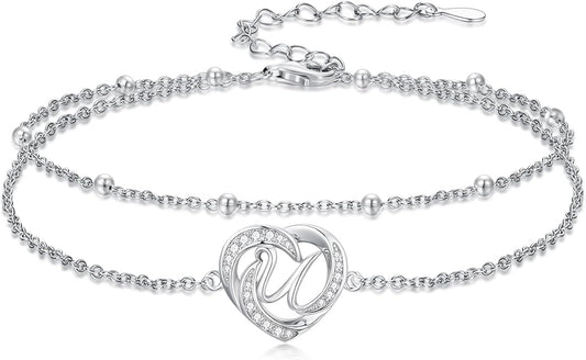 Dorunmo Initial Anklet 925 Sterling Silver Letter A-Z Layered Heart Anklet Beach Jewelry Birthday Gifts for Women