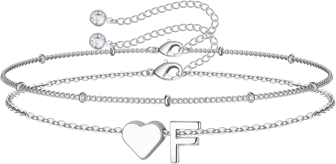 M MOOHAM Christmas Gifts for Grandkids Teens Girls -14K-Gold-Plated Heart Initial Bracelets for Women Girl Dainty Gold Bracelets Birthday Gift Stocking Stuffers for Women Teenage Girls Kids Gifts