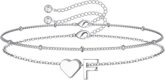 M MOOHAM Christmas Gifts for Grandkids Teens Girls -14K-Gold-Plated Heart Initial Bracelets for Women Girl Dainty Gold Bracelets Birthday Gift Stocking Stuffers for Women Teenage Girls Kids Gifts