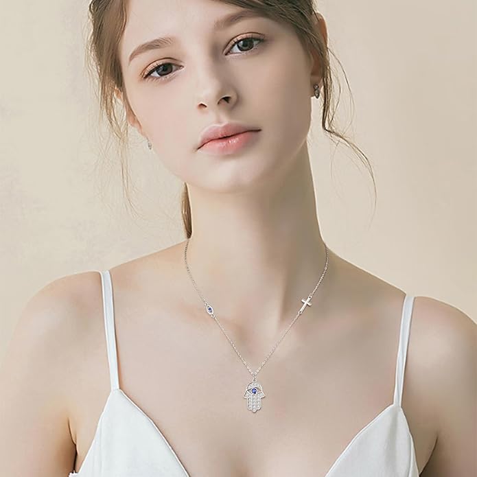 Dreamboat Sterling Silver Evil Eye Necklace for Women Protection Necklace Hamsa Nazar Mal De Ojo Turco Spiritual Jewelry Evil Eye Gifts