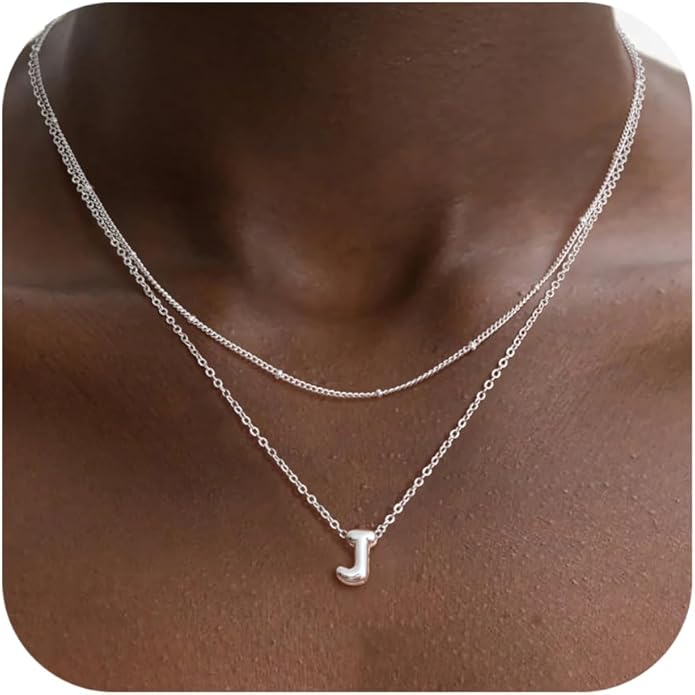 Bubble Letter Necklace Layered Initial Necklaces for Women Dainty Cute Choker Pendant Stack Jewelry Teen Gift Trendy Stuff