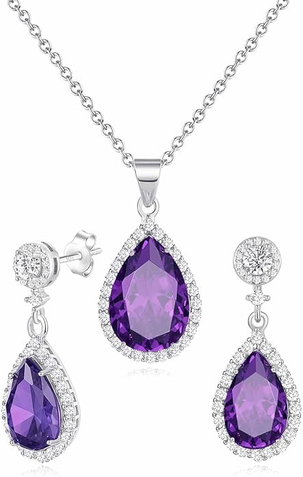REASAYLL Jewelry Sets For Women 925 Sterling Silver Post Teardrop Dangle Stud Earrings Necklace Set Crystal Rhinestone Wedding Prom Costume Jewelry for Women