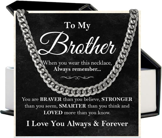 KOLMALK Brother Necklace - Cuban Link Chain Necklace for Men, To My Brother Gift from Sister for Birthday, Anniversary or Christmas