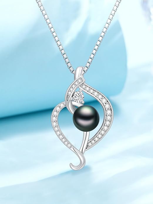 KANNSOAR Tahitian Black Pearl Pendant Necklace AAAA 18K White Gold Plated 925 Sterling Silver Black Pearl Jewelry Gift for Women Mother Wife Her for Anniversary Christmas Birthday