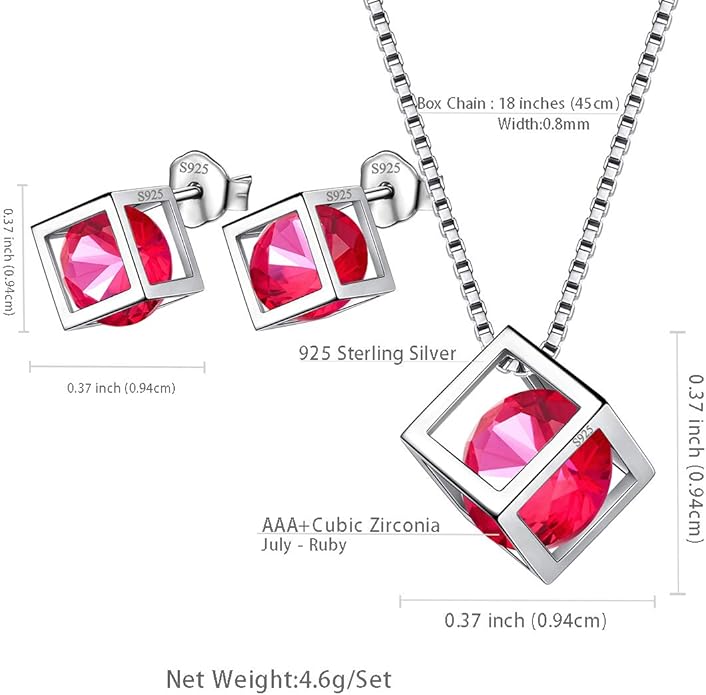 Aurora Tears Birthstone Necklace/Earring 925 Sterling Silver Women Cross/3D Cube/Cresent Moon Birth Stone Jewelry Mens Birthday Gift Anniversary Present