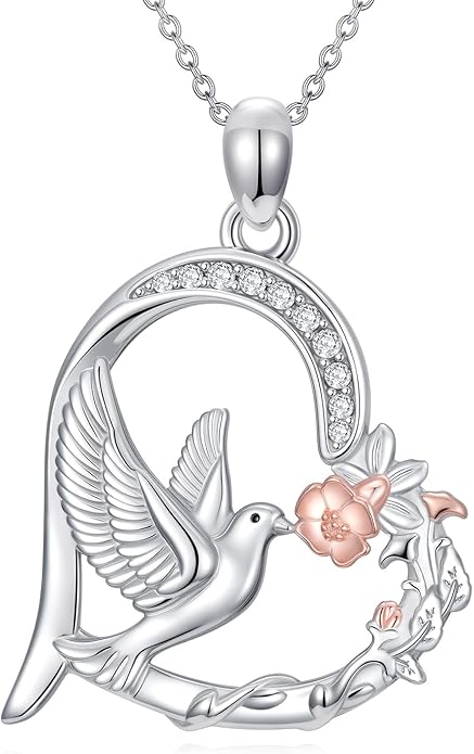 YYB Dove Necklace Christmas Gifts for Women 925 Sterling Silver Heart Peace Dove Pendant Jewelry Holy Spirit Jewelry For Women Female Stocking Stuffers