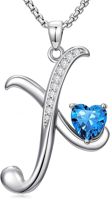 Christmas Gifts for Women Alphabet A to Z Initial Birthstone Pendant Necklaces for Women - 18k White Gold Plated Personalized Name Jewelry Valentine Mothers Day Birthday Gifts for Women Her Girlfriend