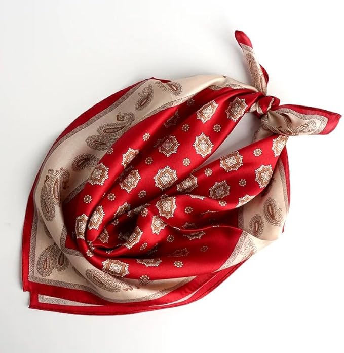 ANDANTINO 100% Pure Mulberry Silk Small Square Scarves -21'' x 21''- Digital Printed Neckerchief –Women Men Lightweight Scarf