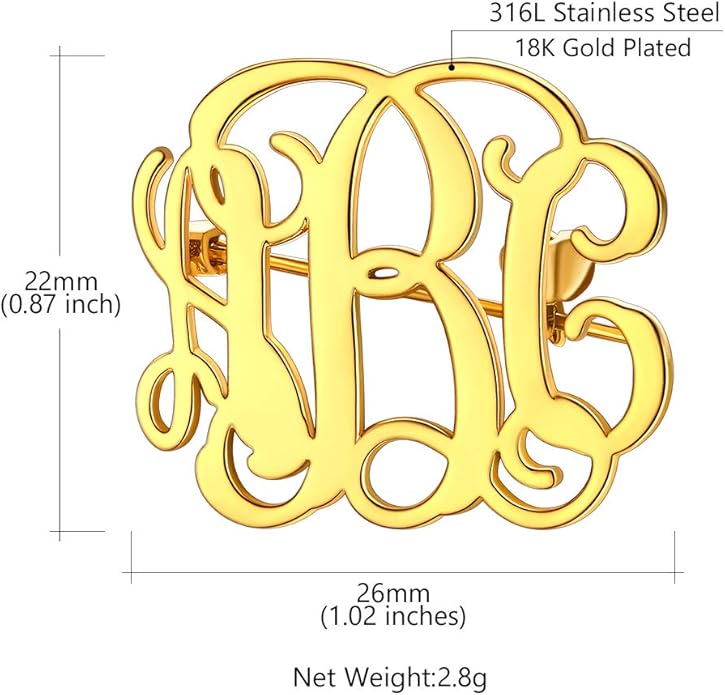 Custom4U Custom Name Pin Personalized Brooch Pins for Women Men Stainless Steel Name Tag with Letters/Initials - Silver/Gold/RoseGold/Black Customized Jewelry Gifts for Birthday Wedding Business Party
