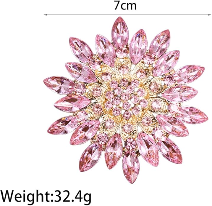 Rhinestone Large Flower Brooches Pins for Women Fashion Sparkly Crystal Sunflower Statement Brooch Unique Wedding Party Suit Dress Jewelry Accessories