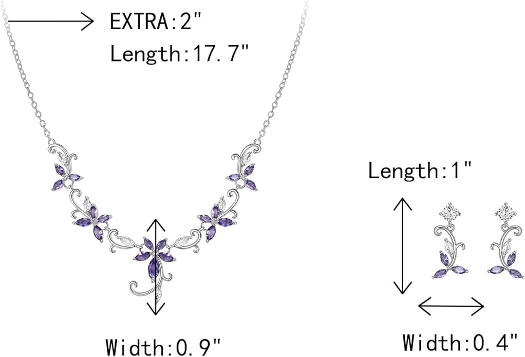 Crysdue Flower Leaf Wedding Jewelry Set for Bridal Bridemaid, Cubic Zirconia Teardrop Elegant Silver/14K/Rose Gold Plated Vine Necklace Dangle Earrings for Prom Party