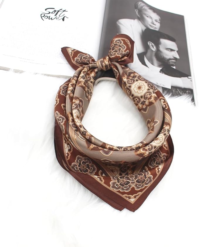 ANDANTINO 100% Mulberry Silk Scarf -21” Lightweight Square Neckerchief – Breathable Digital Printed Scarves with Gift Packed