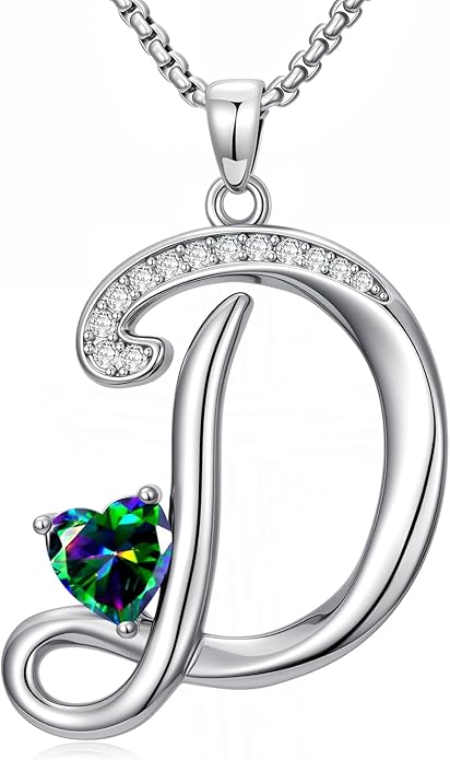 Christmas Gifts for Women Alphabet A to Z Initial Birthstone Pendant Necklaces for Women - 18k White Gold Plated Personalized Name Jewelry Valentine Mothers Day Birthday Gifts for Women Her Girlfriend
