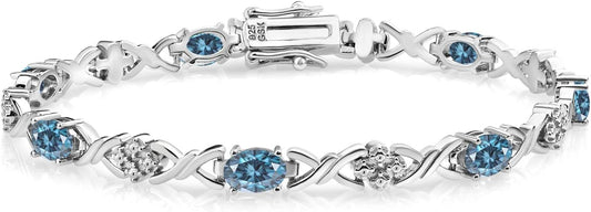 Gem Stone King 2-4 Cttw Infinity Link Gemstone Birthstone Tennis Bracelet for Women | 925 Sterling Silver | Oval 6X4MM | 7 Inch with Secure Clasp | Fine Jewelry for Her Mom Wife Anniversary