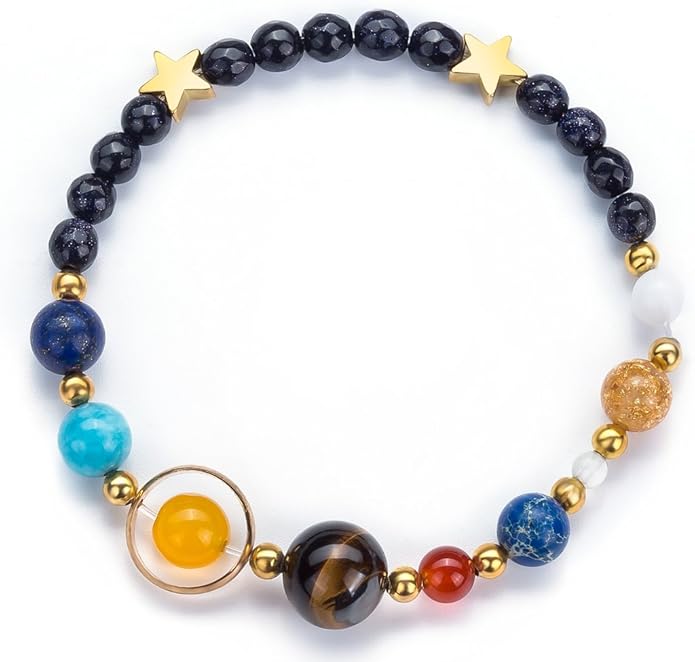 Fesciory Women Solar System Bracelet Universe Galaxy The Eight Planets Guardian Star Natural Stone Beads Bracelet Bangle Gifts