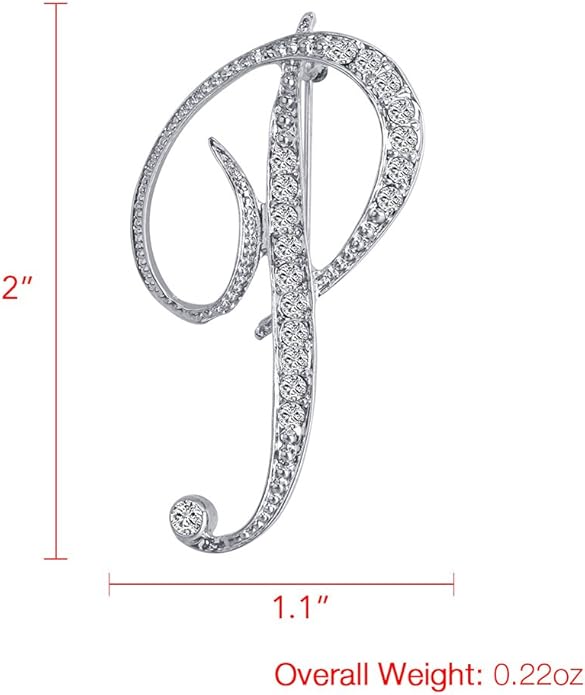 LiaSun A-Z 26 Letters Pins Brooches Silver Plated Metal Broaches Pins-Clear Crystal Initial Breastpin