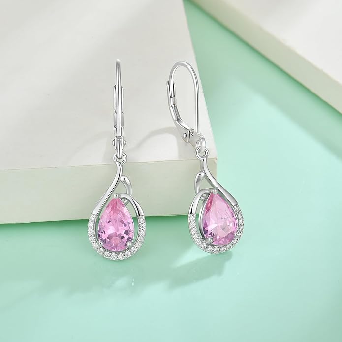 Starchenie Teardrop Dangle Drop Earrings 925 Sterling Silver Pear Birthstones Leverback Earrings Gift for Women