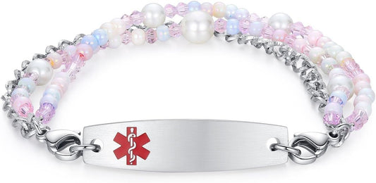 mnmoom 7.5 inch interchangeable Medical id bracelets for Women beads Medical alert bracelets with customize engraving