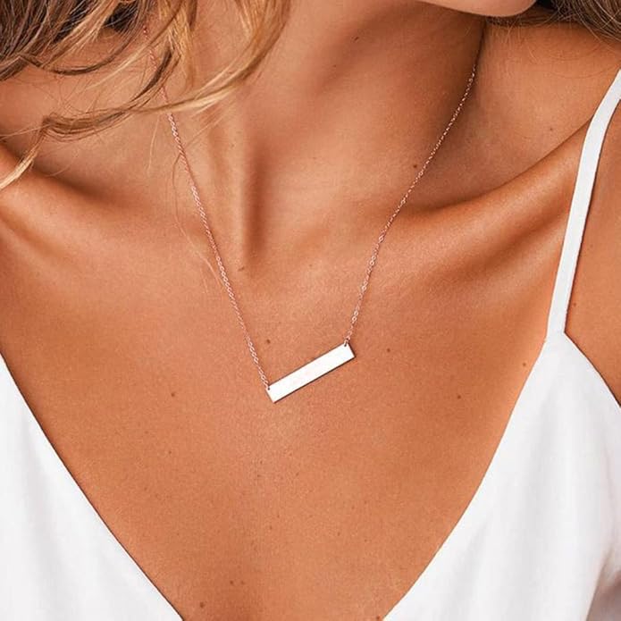 Turandoss Dainty Layered Choker Necklace, Handmade Y Pendant Necklace Multilayer Bar Disc Necklace Adjustable Layering Choker Necklaces for Women