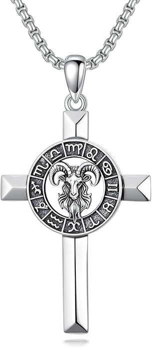 MEIDERBO Cross Zodiac Necklace 925 Sterling Silver 12 Constellation Horoscope Astrology Pendant Necklace Zodiac Sign Jewelry Gifts for Men Women