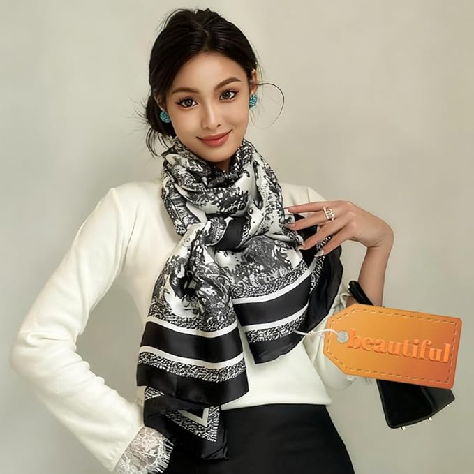Clysoru Silk Scarf For Women Hair Scarves Lightweight Satin Elegant Shawl Wraps Bufanda Mujer Fashion Accessories 70.8"X35.4"