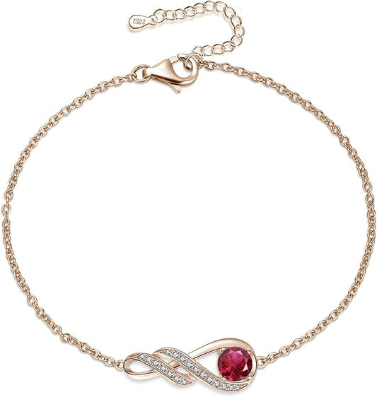 Birthstone Bracelets for Women 925 Sterling Silver Created Gemstone Bracelet Infinity Pendant Jewelry for Her, 6.7"+1.2"