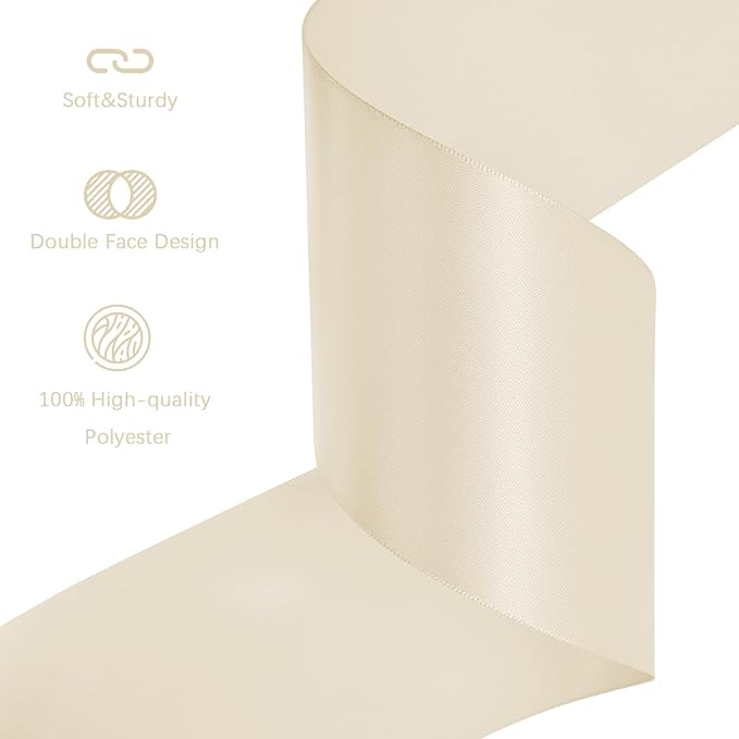 LEEQE Cream Satin Ribbon 3 inch X 15 Yards Polyester Ribbon for Gift Wrapping Very Suitable for Weddings Party Hair Bow Invitation Decorations and More