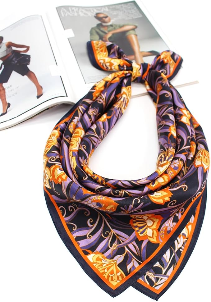 ANDANTINO 100% Mulberry Silk Square Scarf for Hair-25.6" X25.6'' Women Men Natural Silk Neckerchief Digital Printed Headscarf