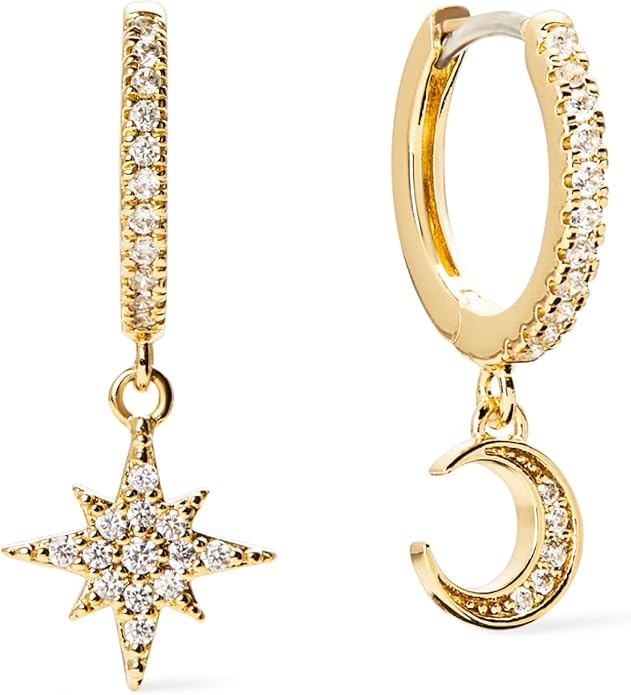 Ana Luisa Huggie Hoop Earrings - Solitaire Pendant Charm Earring - Dainty Hoop Pendant Earrings in 14K Gold Plated and Silver Rhodium Plated - Hypoallergenic, Water-Resistant, and Tarnish-Free