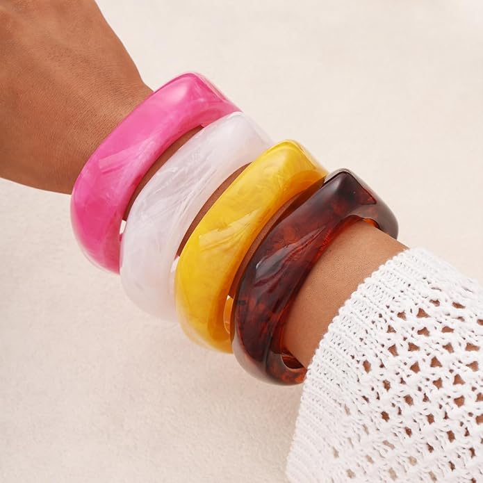 Acrylic Chunky Bangle Bracelets for Women, Irregular Punk Acrylic Resin Bangle Geometric Cuff Wide Wristband Bracelet Fashions Thick Acetate Statement Jewelry Set