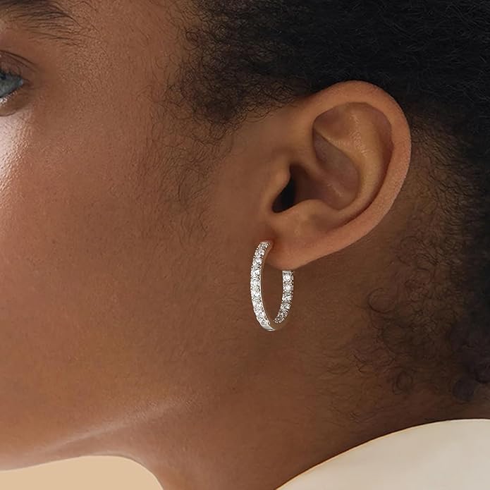 Yellow Gold Plated/925 Sterling Silver Sparkle Cubic Zirconia Hoop Earrings for Women fit Sensitive Ears 14mm/20mm/26mm Huggie/Medium/Large Hoops(with Gift Box)