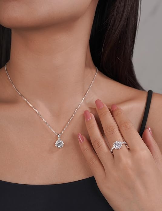 IMOLOVE Moissanite Solitaire Pendant Necklaces for Women Sterling Silver with 18K White Gold Plated 1-3 Carat D Color VVS1 Clarity Mossanite Jewelry for Women
