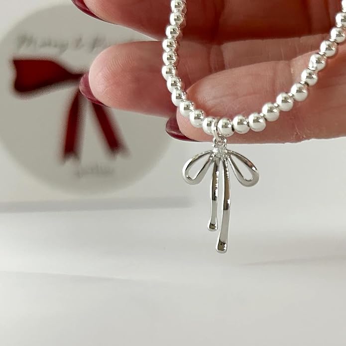 Beads Bow Charm Bracelet for Women Flower Vintage Bracelet Handmade Stretch Beaded Dainty Romantic Jewelry Gifts