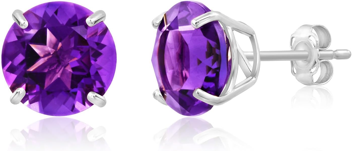 14k Gold Large Round Stud Earrings for Women | 9mm Birthstone Earrings | Gemstone Earrings for Women | Gemstone Stud Earrings for Women by MAX + STONE