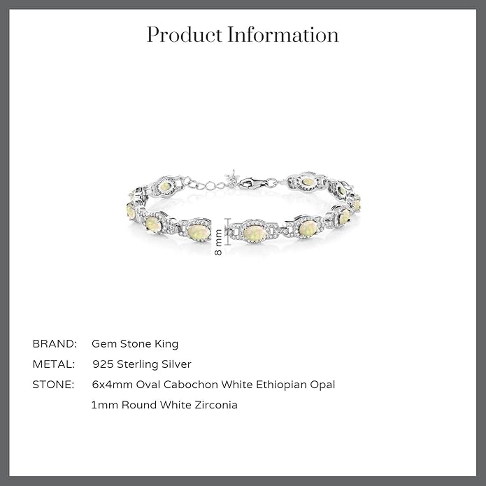 Gem Stone King 7-14 Cttw Oval Gemstone Birthstone Tennis Bracelet For Women | 925 Sterling Silver | Oval 6X4MM | 7 Inch With 1 Inch Extender | Fine Jewelry Gifts for Her Mom Women Wife