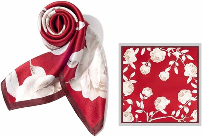 ANDANTINO 100% Mulberry Silk Square Scarf for Hair-25.6" X25.6'' Women Men Natural Silk Neckerchief Digital Printed Headscarf