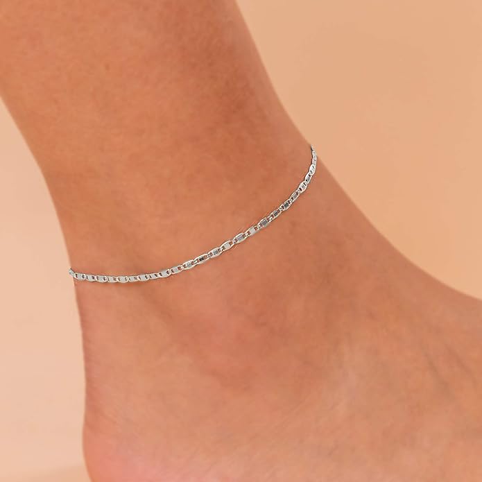 PAVOI 14K-18K Gold Plated Charm Link Flat Gold Anklets for Women | Beaded Marina Link Mariner Paperclip Snake Chain Jewelry Anklets
