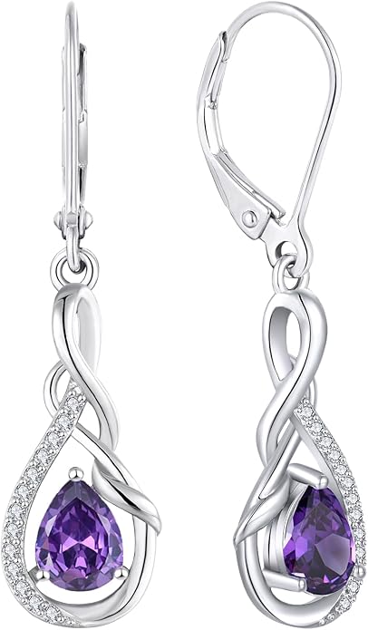 Starchenie Infinity Dangle Drop Earrings Sterling Silver Leverback Earrings Gemstones Twisted Jewelry