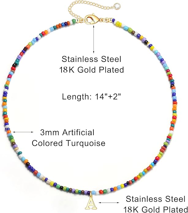 Yoosteel Colorful Beaded Initial Necklaces for Girls Gifts - Cute Choker Necklace for Kids Jewelry A-Z Initial Necklaces for Women Personalized Birthday Gifts for Teenage Girls