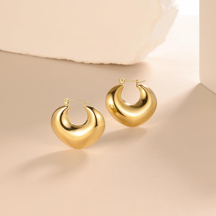 8YEARS Chunky Gold Hoop Earring for Women, 18K Gold Plated Lightweight Thick Hoops, Hypoallergenic Trendy Jewelry for Gift