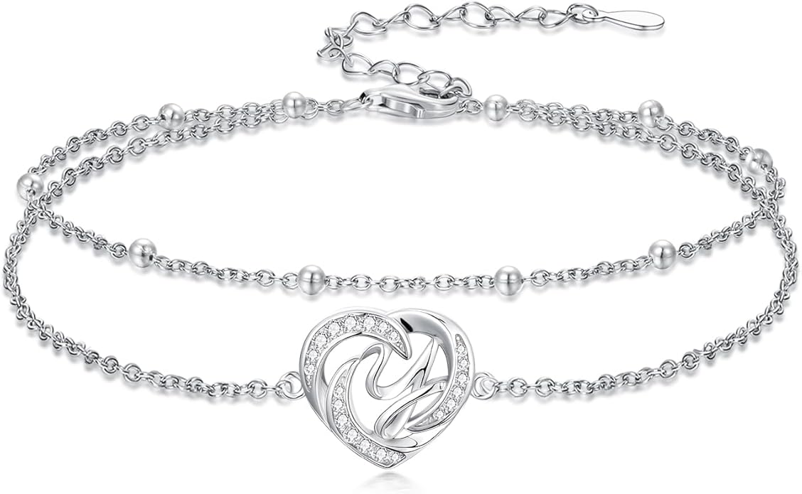 Dorunmo Initial Anklet 925 Sterling Silver Letter A-Z Layered Heart Anklet Beach Jewelry Birthday Gifts for Women