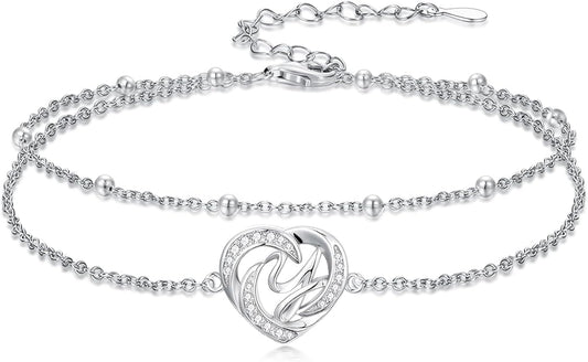 Dorunmo Initial Anklet 925 Sterling Silver Letter A-Z Layered Heart Anklet Beach Jewelry Birthday Gifts for Women