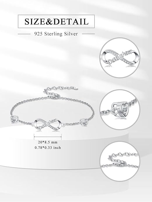 Dorunmo Infinity Bracelet Mom Bracelet 925 Sterling Silver 14K Gold Plated Infinity Heart Anklet for Women Christmas Jewelry Gifts for Wife Mom Daughter