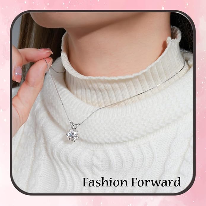 925 Sterling Silver Moissanite Jewelry Set - Classic European Design Necklace Earrings Set with Round Cut Moissanite Pendant - Adjustable Chain - Gift Box
