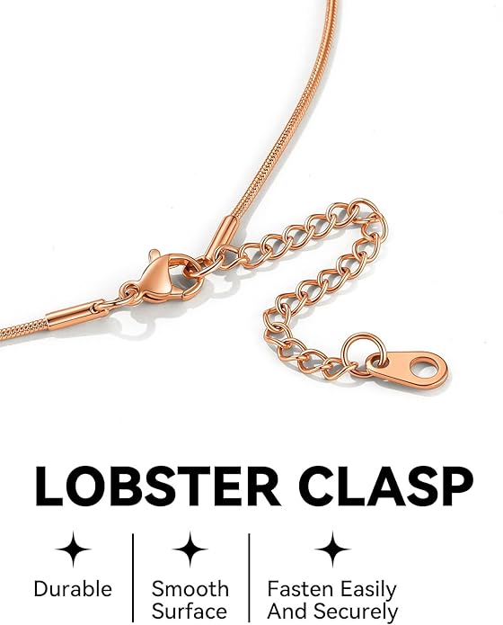 ChainsHouse Snake Chain Necklace for Women 1.2mm, 18-30" Adjustable with 5cm Extender for Pendants Lockets, Rose Gold/Stainless Steel/Black/14K Gold Hypoallergenic Dainty Jewelry Gift
