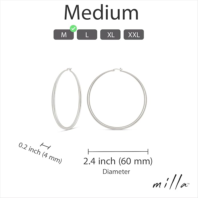 MILLA 14K Gold Hoop Earrings For Women, Silver Hoop Earrings & Rose Gold Earrings with Graduated Curvature