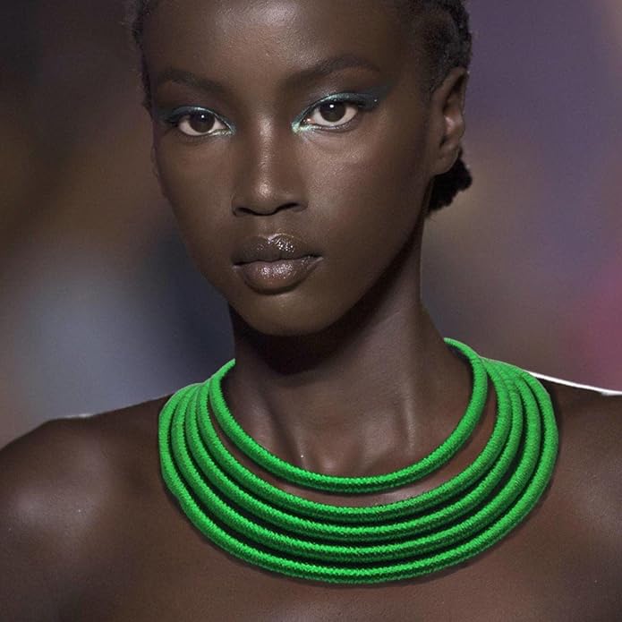 African Choker Necklace Gold Rope Weave Collar Layered Boho Tribal Chokers Multilayer Statement Party Jewelry Accessories for Women