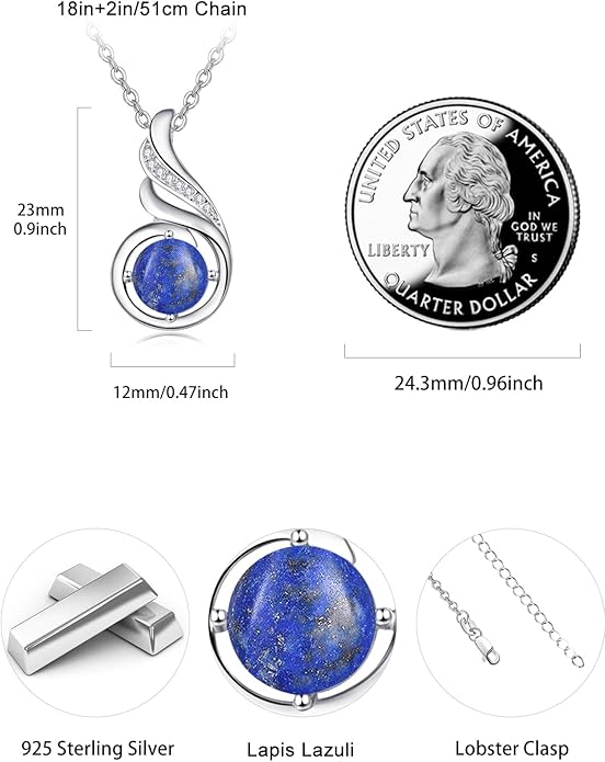 TANGPOET Birthstone Gemstone Necklaces for Women 925 Sterling Silver Dainty Pendant Jewelry Valentines Mothers Day Christmas Birthday Gifts for Mom Girlfriend Wife Daughter