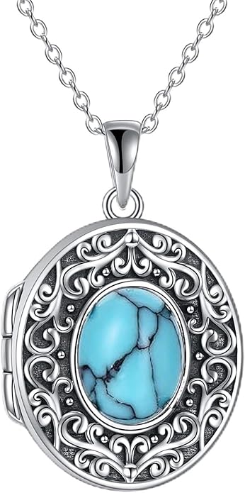 TIGER RIDER Sterling Silver Photo Locket Necklace That Holds Pictures Oval Shaped Photo Jewelry for Mother Daughter Wife