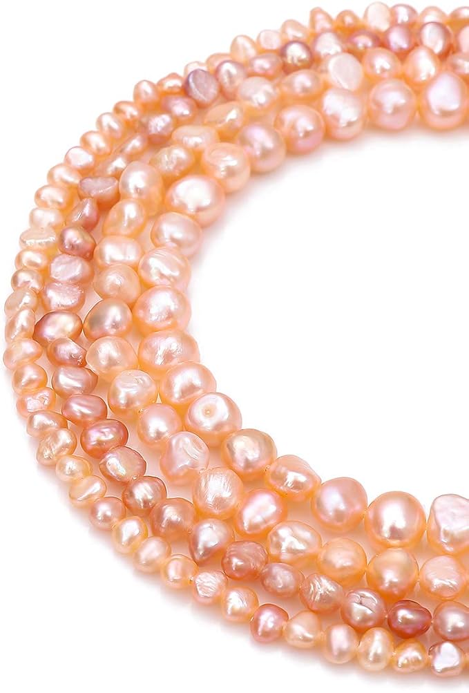 BEADIA Natural Pearl Beads Side Hole 7-8mm Pink Freshwater Cultured Loose Gemstone Beads for DIY Jewelry Making 13.8''/Strand